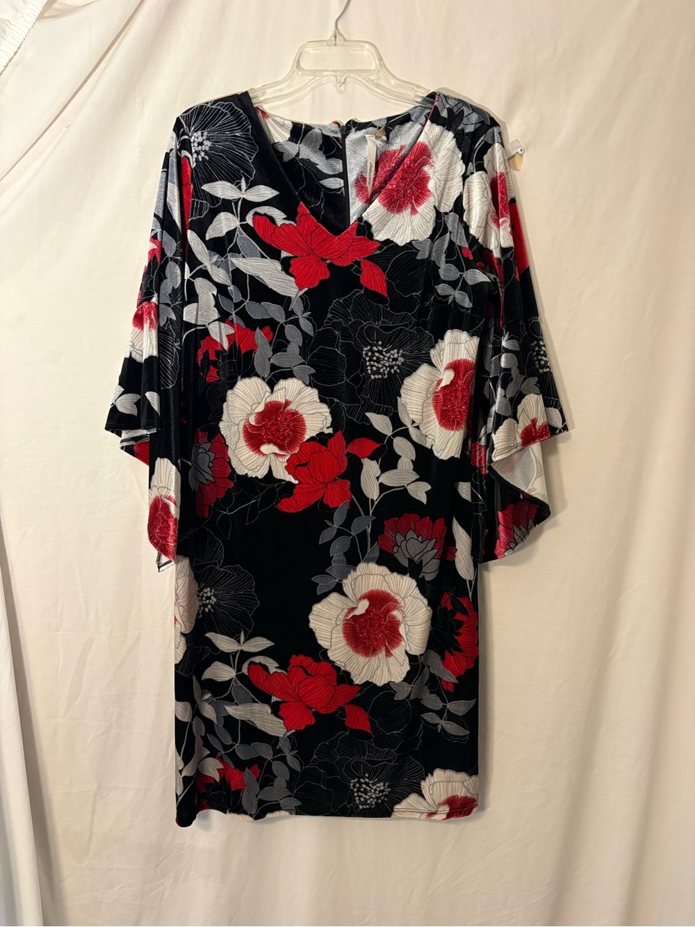 NY Collection Black Dress with Red Floral Accents